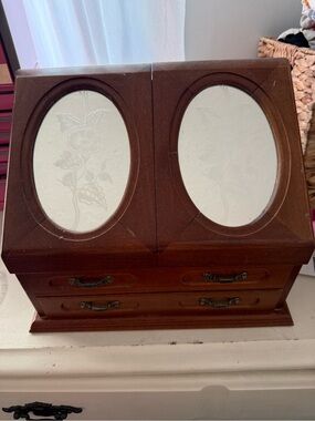 Vintage Wooden Mirrored Jewelry Box